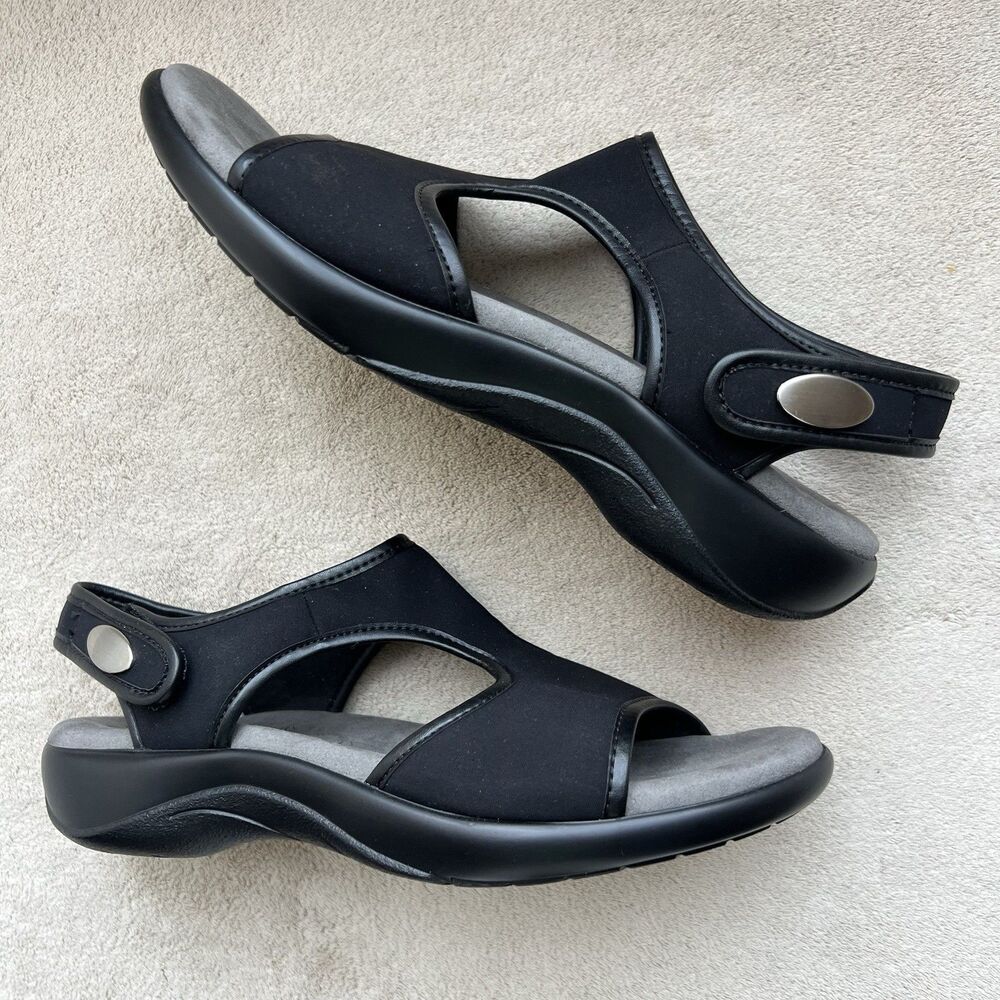 SAS Harmony Black Mesh Tripad Comfort Flat Sandal Women 5 Adjustable Strap USA